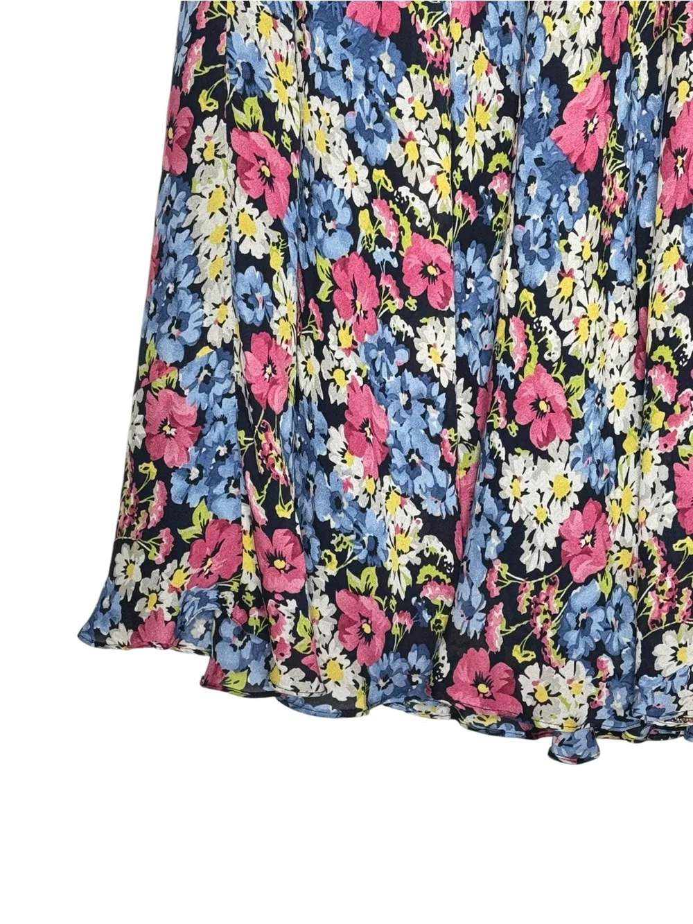 Jones New York Silk Floral A-Line Skirt Size 8 Blue Pink White Midi Lined VTG